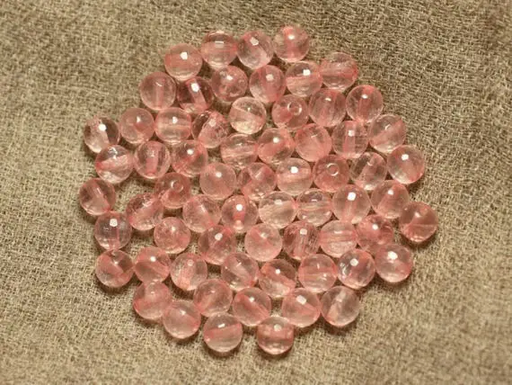 10pc - Perles De Pierre - Quartz Rose Aa Boules Facettées 6mm   4558550034762