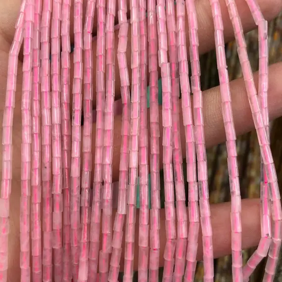 2x4mm Rose Quartz Tube Beads, Natural Gemstone Beads, Spacer Stone Beads For Jewelry Making 15''