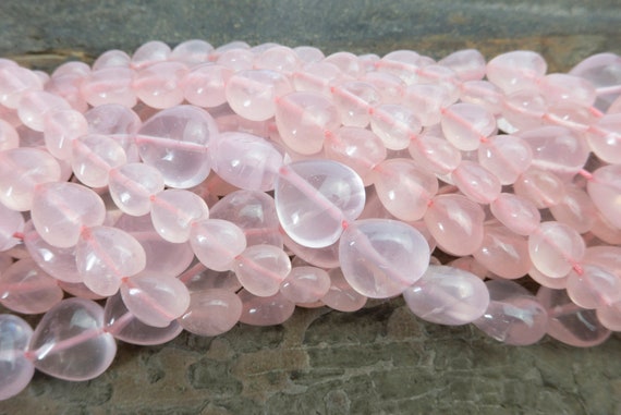 Natural Madagascar Rose Quartz Puffy Heart Beads - Pink Gemstone Heart Pendant - Pink Quartz Jewelry Beads - 8mm 10mm 12mm 14mm Hearts-8inch