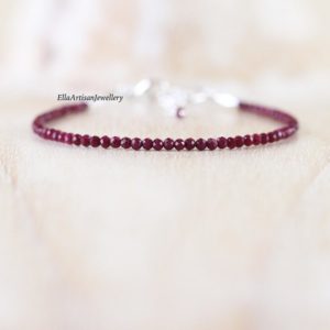 Ruby Beaded Bracelet in Sterling Silver, Gold or Rose Gold Filled, Dainty Precious Gemstone Stacking Bracelet, Dark Red Ruby | Natural genuine Array bracelets. Buy crystal jewelry, handmade handcrafted artisan jewelry for women.  Unique handmade gift ideas. #jewelry #beadedbracelets #beadedjewelry #gift #shopping #handmadejewelry #fashion #style #product #bracelets #affiliate #ad