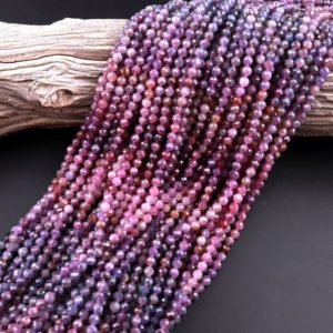 Shop Ruby Faceted Beads! Genuine Natural Blue Pink Ruby Gemstone Faceted 3mm 4mm Round Beads 15.5" Strand | Natural genuine faceted Ruby beads for beading and jewelry making.  #jewelry #beads #beadedjewelry #diyjewelry #jewelrymaking #beadstore #beading #affiliate #ad