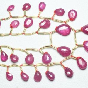 Shop Ruby Bead Shapes! Natural Ruby Pear Beads 5x8mm to 9x12mm Faceted Pear Briolettes Gemstone Beads Necklace Rare Ruby Beads Strand Jewelry Beads 14 Pcs No5251 | Natural genuine other-shape Ruby beads for beading and jewelry making.  #jewelry #beads #beadedjewelry #diyjewelry #jewelrymaking #beadstore #beading #affiliate #ad