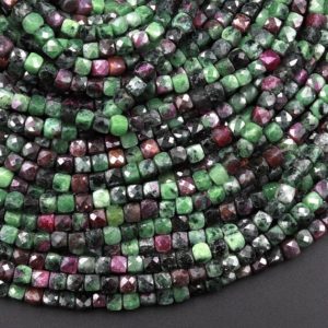Shop Ruby Zoisite Faceted Beads! Natural Ruby Zoisite 4mm Faceted Cube Square Dice Beads 15.5" Strand | Natural genuine faceted Ruby Zoisite beads for beading and jewelry making.  #jewelry #beads #beadedjewelry #diyjewelry #jewelrymaking #beadstore #beading #affiliate #ad