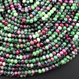 Shop Ruby Zoisite Faceted Beads! Natural Ruby Zoisite 4mm Faceted Rondelle Beads Micro Laser Diamond Cut Gemstone 16" Strand | Natural genuine faceted Ruby Zoisite beads for beading and jewelry making.  #jewelry #beads #beadedjewelry #diyjewelry #jewelrymaking #beadstore #beading #affiliate #ad