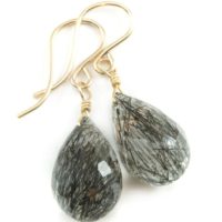 Black Tourmalated Rutile Quartz Earrings 14k Solid Yellow Gold Or Filled Or Sterling Silver Faceted Dangle Rutilated Fat Briolette Teardrops | Natural genuine Gemstone jewelry. Buy crystal jewelry, handmade handcrafted artisan jewelry for women.  Unique handmade gift ideas. #jewelry #beadedjewelry #beadedjewelry #gift #shopping #handmadejewelry #fashion #style #product #jewelry #affiliate #ad