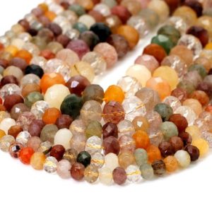Shop Rutilated Quartz Faceted Beads! Natural Rutilated Quartz, Mix Color Rutilated Quartz Faceted Rondelle Loose Gemstone Beads – RDF72 | Natural genuine faceted Rutilated Quartz beads for beading and jewelry making.  #jewelry #beads #beadedjewelry #diyjewelry #jewelrymaking #beadstore #beading #affiliate #ad
