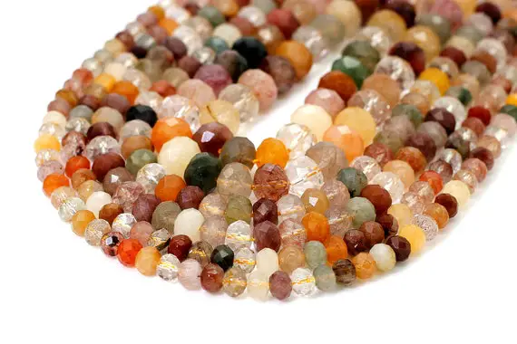 Natural Rutilated Quartz, Mix Color Rutilated Quartz Faceted Rondelle Loose Gemstone Beads - Rdf72