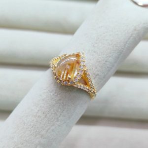 Shop Rutilated Quartz Rings! Natural Golden Rutile Halo Ring, 925 Sterling Silver Ring, Pear Golden Rutile Quartz Ring, Rutile Silver Ring, Natural Rutilated Quartz Ring | Natural genuine Rutilated Quartz rings, simple unique handcrafted gemstone rings. #rings #jewelry #shopping #gift #handmade #fashion #style #affiliate #ad