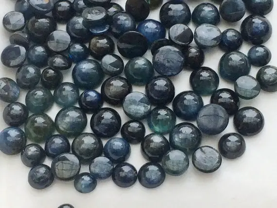 3-5mm Sapphire Flat Back Plain Round Cabochons, Round Sapphire Cabochons For Jewelry, Blue Sapphire Gems (5cts To 25cts Options) - Vicp240