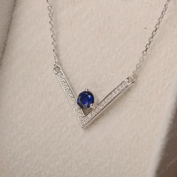 Sapphire Pendant Necklaces, Round Cut, Sterling Silver, Anniversary Gift, September Birthstone