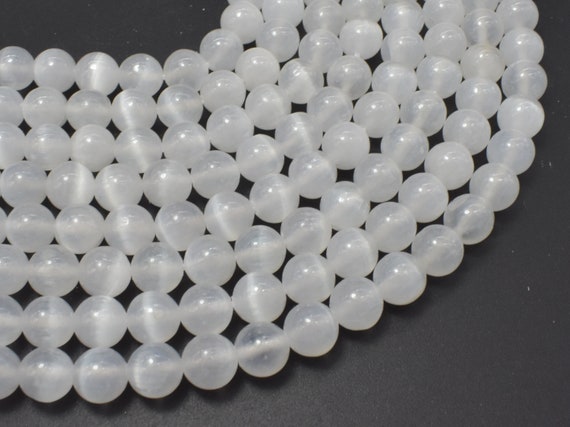 Aa Selenite, Gypsum, 8mm (8.3mm) Round Beads, 15 Inch, Full Strand, Approx 47 Beads, Hole 1mm, Cat's Eye Gemstone (462054005)