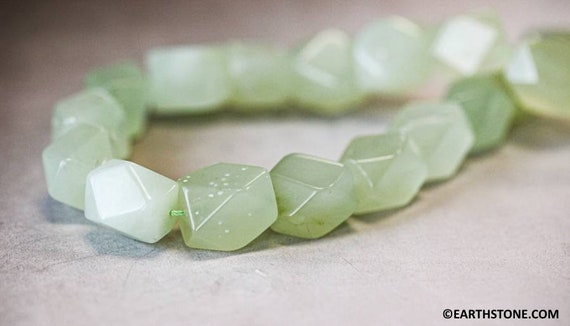 L/ New Jade 12x16mm Faceted Nugget Beads 16" Strand Natural Serpentine Gemstone Light Lime Jade Color Stone For Crafts For Jewelry Making