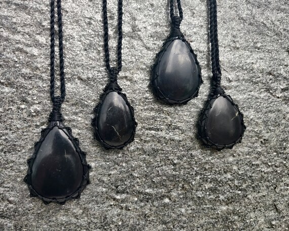 Macrame Shungite Necklace For Women Or Men, Energy Protection Jewelry, Black Stone Pendant, Meaningful Gifts For Him / Her