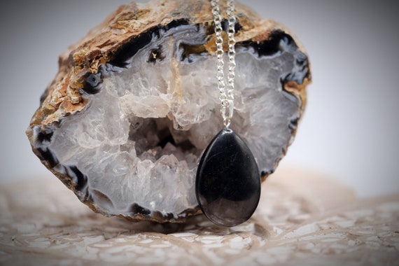 Shungite Smooth Pear Shaped Pendant Necklace Choice Of Sterling Silver Or Black Cotton Cord