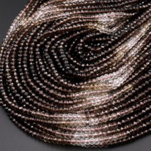 Shop Smoky Quartz Faceted Beads! AAA Micro Faceted Multicolor Natural Smoky Quartz Rondelle Beads 4mm Laser Diamond Cut Gemstone 15.5" Strand | Natural genuine faceted Smoky Quartz beads for beading and jewelry making.  #jewelry #beads #beadedjewelry #diyjewelry #jewelrymaking #beadstore #beading #affiliate #ad