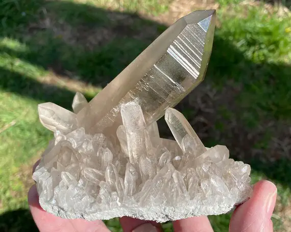 Natural Smoky Quartz Cluster From Brazil #2 Real Light Smoky Quartz Crystal For Grounding, Protection, Lemurian Seed, Gemstone Decor Gift