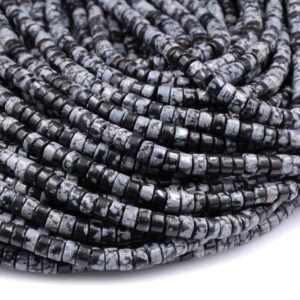 Shop Snowflake Obsidian Rondelle Beads! Natural Snowflake Obsidian Rondelle Heishi 4mm Beads Gemstone Black White Grey Beads 15.5" Strand | Natural genuine rondelle Snowflake Obsidian beads for beading and jewelry making.  #jewelry #beads #beadedjewelry #diyjewelry #jewelrymaking #beadstore #beading #affiliate #ad