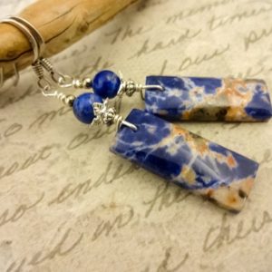 Shop Sodalite Earrings! Natural Orange Sodalite Gemstone Earrings with Sterling Silver French Hook Ear Wires, Gift for Her, Gift for Mom | Natural genuine Sodalite earrings. Buy crystal jewelry, handmade handcrafted artisan jewelry for women.  Unique handmade gift ideas. #jewelry #beadedearrings #beadedjewelry #gift #shopping #handmadejewelry #fashion #style #product #earrings #affiliate #ad