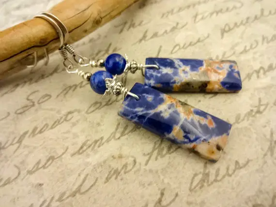 Natural Orange Sodalite Gemstone Earrings With Sterling Silver French Hook Ear Wires, Gift For Her, Gift For Mom
