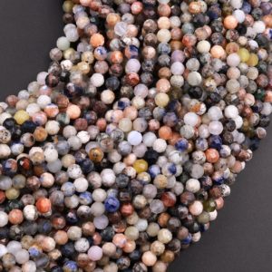 Shop Sodalite Faceted Beads! Faceted Natural Orange Blue Sodalite 4mm Round Beads Micro Cut Gemstone 15.5" Strand | Natural genuine faceted Sodalite beads for beading and jewelry making.  #jewelry #beads #beadedjewelry #diyjewelry #jewelrymaking #beadstore #beading #affiliate #ad