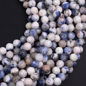 Shop Sodalite Faceted Beads! Faceted Natural White Blue Sodalite 5mm 6mm Round Beads Micro Cut Gemstone 15.5" Strand | Natural genuine faceted Sodalite beads for beading and jewelry making.  #jewelry #beads #beadedjewelry #diyjewelry #jewelrymaking #beadstore #beading #affiliate #ad