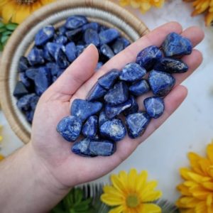Shop Tumbled Sodalite Crystals & Pocket Stones! ONE Sodalite Tumble – Throat Chakra – No. 514 | Natural genuine stones & crystals in various shapes & sizes. Buy raw cut, tumbled, or polished gemstones for making jewelry or crystal healing energy vibration raising reiki stones. #crystals #gemstones #crystalhealing #crystalsandgemstones #energyhealing #affiliate #ad