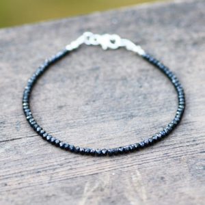 Diamond Look Natural Black Spinel Stacking Bracelet in Solid Sterling Silver , Healing Gems , Wedding , Bridal , Delicate Jewelry | Natural genuine Spinel bracelets. Buy handcrafted artisan wedding jewelry.  Unique handmade bridal jewelry gift ideas. #jewelry #beadedbracelets #gift #crystaljewelry #shopping #handmadejewelry #wedding #bridal #bracelets #affiliate #ad