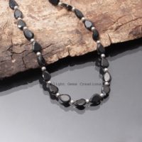 Natural Black Spinel Beaded Necklace-6mmx8mm Black Spinel Faceted Flat Pear Beads Necklace-sparkling Black Bead Necklace Minimalist Jewelry | Natural genuine Gemstone jewelry. Buy crystal jewelry, handmade handcrafted artisan jewelry for women.  Unique handmade gift ideas. #jewelry #beadedjewelry #beadedjewelry #gift #shopping #handmadejewelry #fashion #style #product #jewelry #affiliate #ad
