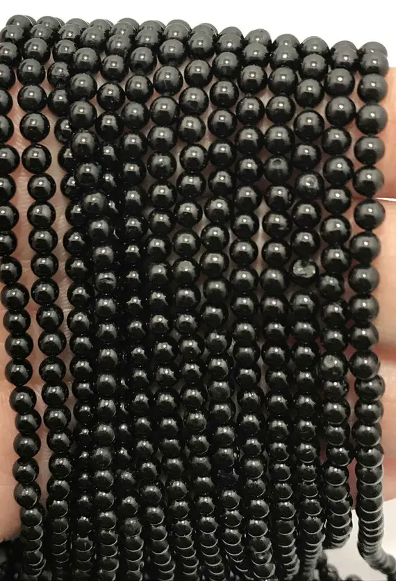 3.5 - 4 Mm Black Spinel Plain Round Beads Strand Sale / 4 Mm Round Beads Sale / Black Spinel Round Beads / Wholesale Beads / Black Spinel