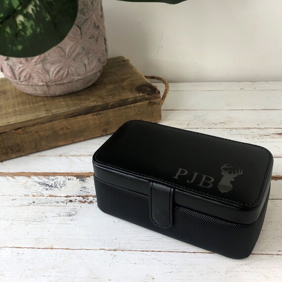 Personalised Stag Men's Jewelry Box: Faux Leather Travel Grooming Case