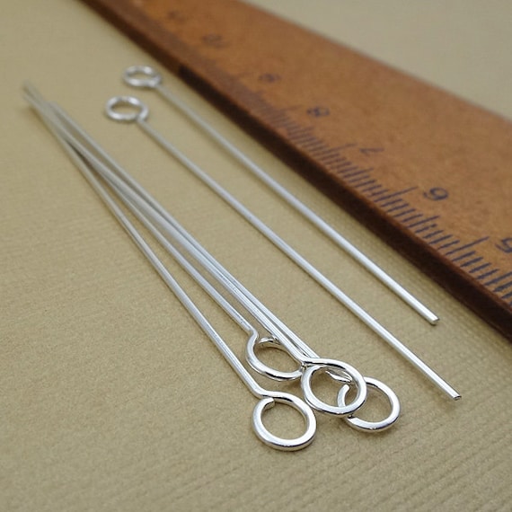 Sterling Silver Headpins - 2 Inch Large Circle Eyepins - 20ga Hammered Head Pins - Handmade Eye Pins - Diy Fancy Head Pins