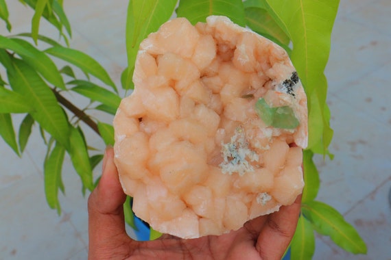 Stilbite With Green Apophyllite Mineral Cluster, Specimen Meditation Peach Stilbite Crystal Collection Apophyllite Stilbite