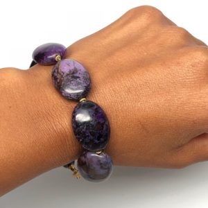 Shop Sugilite Bracelets! Sugilite Bead Bracelet with 18K Gold Beads and Hoop Clasp, 8.25 inches, 24mm, Purple Gemstones, Chunky Bracelet #BR296 | Natural genuine Sugilite bracelets. Buy crystal jewelry, handmade handcrafted artisan jewelry for women.  Unique handmade gift ideas. #jewelry #beadedbracelets #beadedjewelry #gift #shopping #handmadejewelry #fashion #style #product #bracelets #affiliate #ad