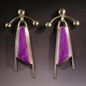 Sugilite Earrings in 18 karat Gold DANCING GODDESS | Natural genuine Sugilite jewelry. Buy crystal jewelry, handmade handcrafted artisan jewelry for women.  Unique handmade gift ideas. #jewelry #beadedjewelry #beadedjewelry #gift #shopping #handmadejewelry #fashion #style #product #jewelry #affiliate #ad