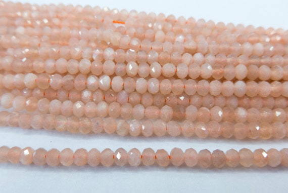 Sunstone Abacus Beads - Natural Pink Gemstone Beads - Faceted Rondelle Stones - Peach Stone Spacers - Beading Spacer Beads - 3mm 4mm Beads