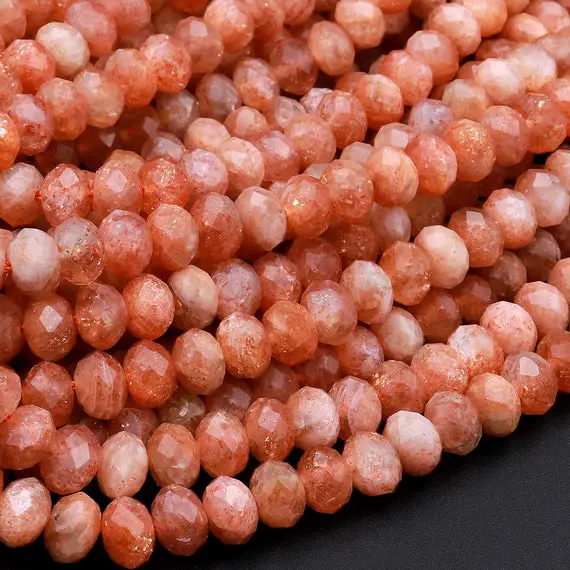 Fiery Natural Sunstone Faceted Rondelle Beads 4mm 5mm 6mm 15.5" Strand