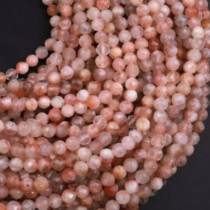 Shop Sunstone Beads! Micro Faceted Natural Sunstone Round Beads 4mm 5mm 6mm Sparkling Diamond Cut Gemstone 15.5" Strand | Natural genuine beads Sunstone beads for beading and jewelry making.  #jewelry #beads #beadedjewelry #diyjewelry #jewelrymaking #beadstore #beading #affiliate #ad
