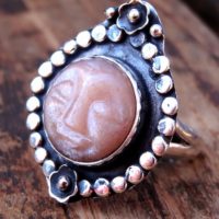 925 – Carved Face, Natural Sunstone Rings, Sterling Silver Sunstone Carving Statement Ring, Botanical Sunstone Ring, Gemstone Goddess Ring | Natural genuine Gemstone jewelry. Buy crystal jewelry, handmade handcrafted artisan jewelry for women.  Unique handmade gift ideas. #jewelry #beadedjewelry #beadedjewelry #gift #shopping #handmadejewelry #fashion #style #product #jewelry #affiliate #ad