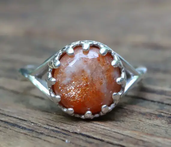 925 - Sunstone Crown Ring, Sterling Silver, Natural Stone, Golden Sunstone Ring, All Sizes, Natural Sunstone Statement Ring, Handmade Ring