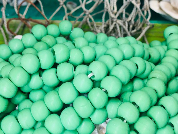 50pc Matte Green Sea Glass Beads: Large Hole Macrame Beads