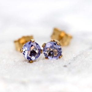 Shop Tanzanite Earrings! Tanzanite Stud Earrings, Rare Faceted Blue Tanzanite Ear Studs, December Birthstone Gift, 3mm or 4mm Stone Sterling Silver or Gold Studs | Natural genuine Tanzanite earrings. Buy crystal jewelry, handmade handcrafted artisan jewelry for women.  Unique handmade gift ideas. #jewelry #beadedearrings #beadedjewelry #gift #shopping #handmadejewelry #fashion #style #product #earrings #affiliate #ad