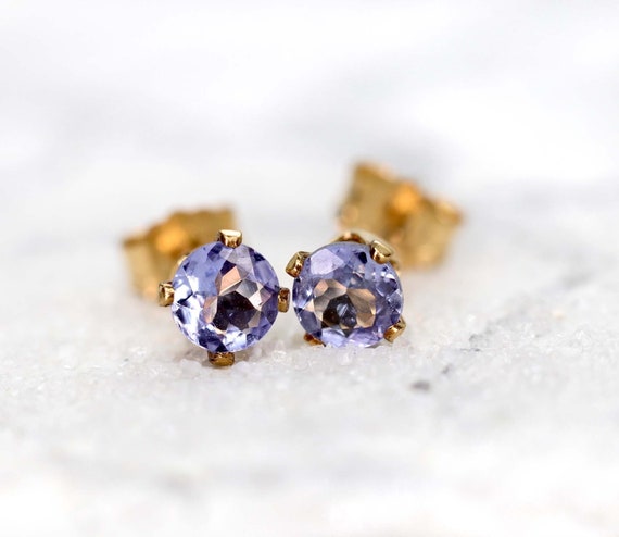 Tanzanite Stud Earrings, Rare Faceted Blue Tanzanite Ear Studs, December Birthstone Gift, 3mm Or 4mm Stone Sterling Silver Or Gold Studs