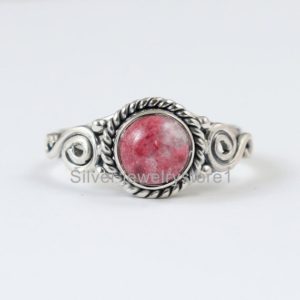 Handmade Thulite Ring: 925 Sterling Silver Gemstone Jewelry