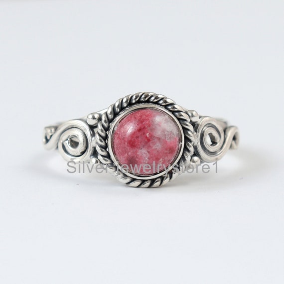 Handmade Thulite Ring: 925 Sterling Silver Gemstone Jewelry Handmade Thulite Ring: 925 Sterling Silver Gemstone Jewelry