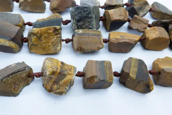 Brown Tigers Eye Raw Nugget Beads - Natural Tigers Eye Chunky Rough Beads - Free Form Uncut Gemstone Beads - Raw Beads Supplies -15inch