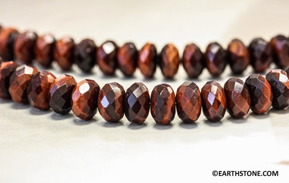 M/ Red Tiger Eye 12mm/ 10mm/ 8mm Faceted Rondelle Beads 16" Strand Natural Red-brown Gemstone Beads For Jewelry Making