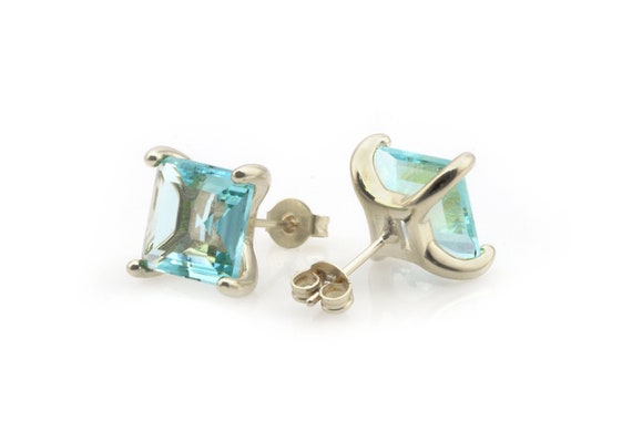 Square Gemstone Earrings · Blue Topaz Earrings · 925 Sterling Silver Earrings · Stud Earrings Silver · Gift Earrings For Her