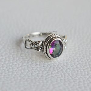 Natural Mystic Topaz Ring-Handmade Silver Ring-925 Sterling Silver Ring-Designer Oval Mystic Topaz Ring-Gift for her-Anniversary Ring | Natural genuine Topaz rings, simple unique handcrafted gemstone rings. #rings #jewelry #shopping #gift #handmade #fashion #style #affiliate #ad