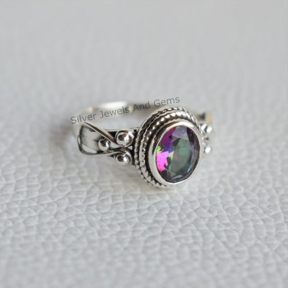 Natural Mystic Topaz Ring-handmade Silver Ring-925 Sterling Silver Ring-designer Oval Mystic Topaz Ring-gift For Her-anniversary Ring