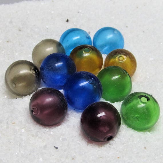 Lampwork Beads 12mm Large Hand Blown Smooth Semi-clear Rounds In 6 Colors, Blue, Green, Purple, Topaz, Smoke. - 4 Pieces